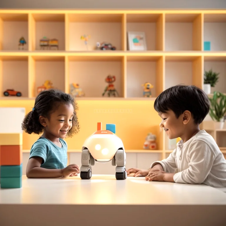 Kind spielt mit interaktivem Lernroboter